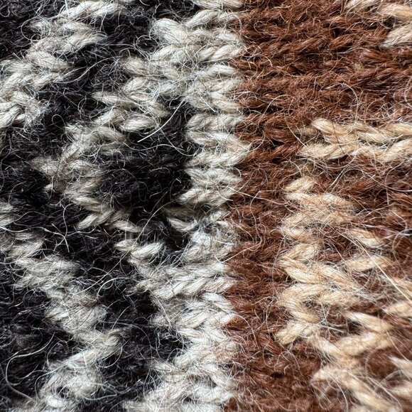 Fotrama 100% Alpaca Wool Brown Black Ivory Fringe Hem Knee Length Poncho Onesize - Picture 12 of 14